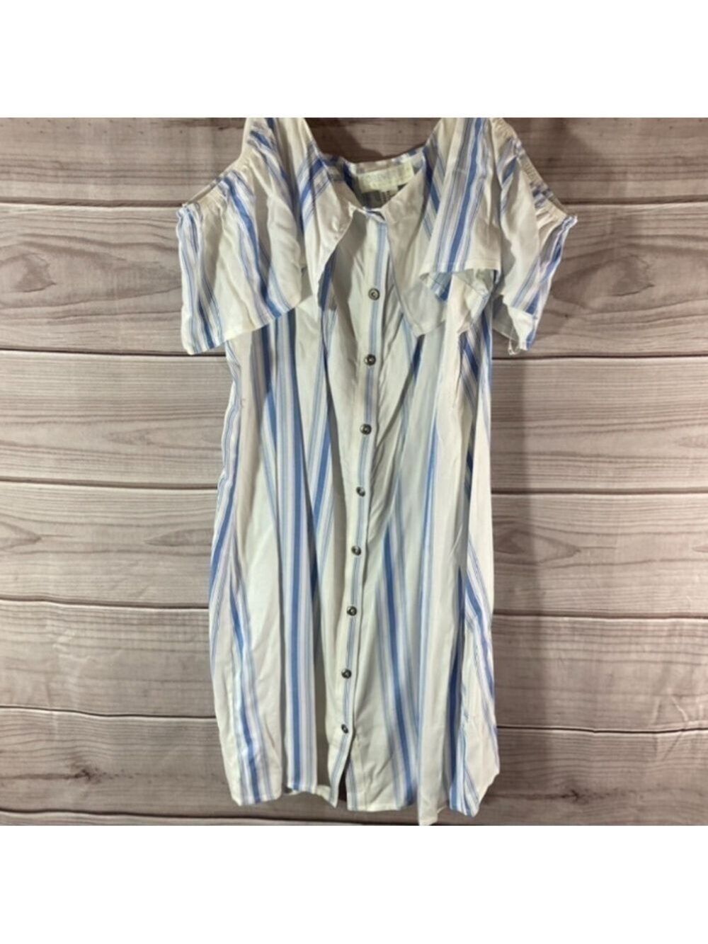 FOREVER 21 Blue White Striped Cold Shoulder Dress